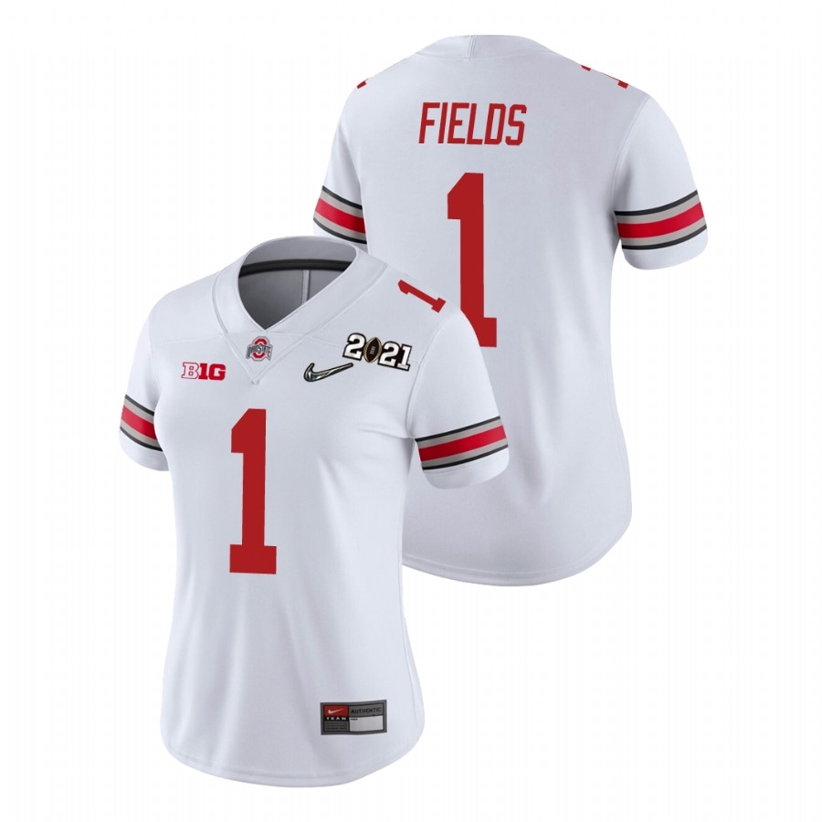 Ohio State Buckeyes Women's NCAA Justin Fields #1 White Champions 2021 National College Football Jersey NST4249CH
